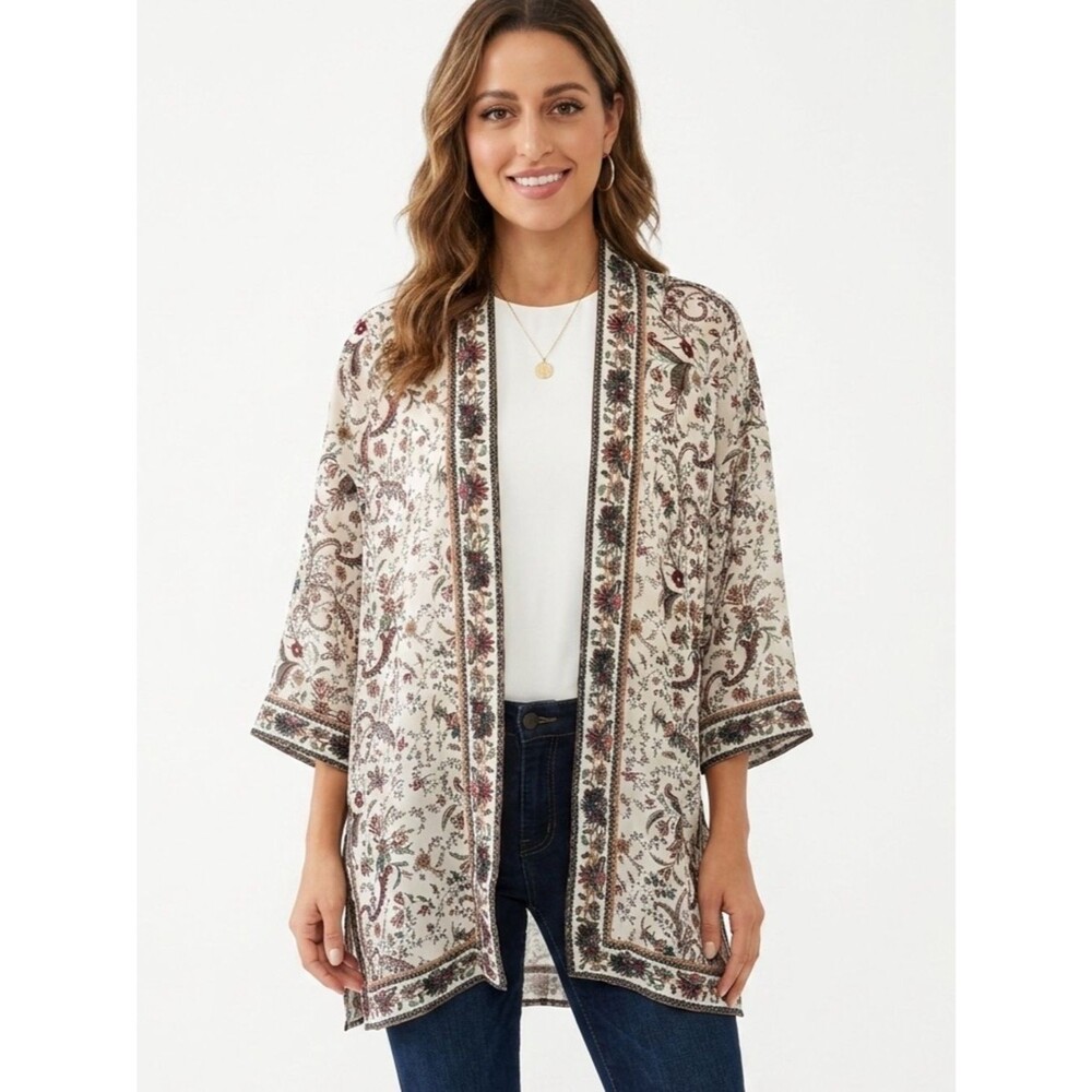 Max Studio Bohemian Floral Print Kimono Cardigan Size Small